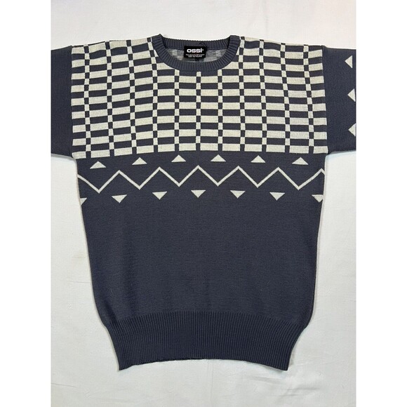 Ossi Skiwear Sweater Pullover Gray Vintage‎ 1980s Large Geometric Wool Acrylic - Picture 6 of 14
